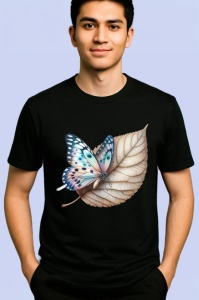 Tricou Fluture pastel pe frunza uscata design elegant natural Copii | Dama | Barbat Barbat - Img 5
