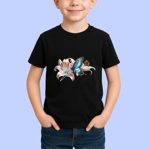 Tricou Fluture pe crin roz compozitie romantica florala Copii | Dama | Barbat Barbat - Img 6