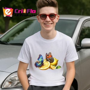 Tricou Fluture pe felii de lamaie desen decorativ estival Copii | Dama | Barbat Barbat - Img 9