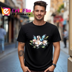 Tricou Fluture pe flori albe magnolie stil botanic calm Copii | Dama | Barbat Barbat - Img 17