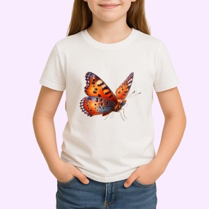 Tricou Fluture portocaliu aprins cu model negru contrastant Copii | Dama | Barbat Barbat - Img 3