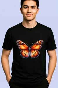 Tricou Fluture portocaliu clasic cu negru in stil monarch Copii | Dama | Barbat Barbat - Img 5
