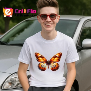 Tricou Fluture portocaliu intens in zbor design vibrant Copii | Dama | Barbat Barbat - Img 9