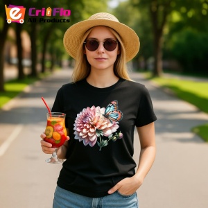 Tricou Fluture portocaliu pe floare dahlia compozitie botanica Copii | Dama | Barbat Barbat - Img 22