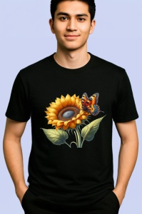 Tricou Fluture portocaliu pe floare de floarea soarelui desen rustic Copii | Dama | Barbat Barbat - Img 5