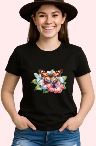 Tricou Fluture portocaliu pe hibiscus stil exotic feminin Copii | Dama | Barbat Barbat - Img 7