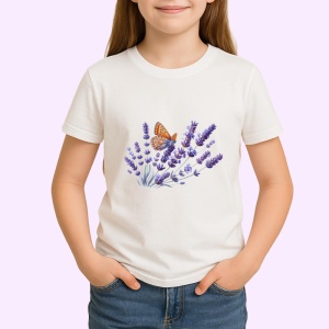 Tricou Fluture portocaliu pe lavanda grafica florala calma si eleganta Copii | Dama | Barbat Barbat - Img 4