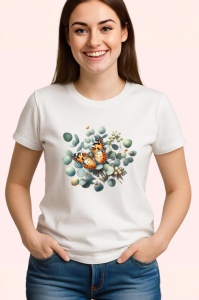 Tricou Fluture portocaliu pe ramuri de eucalipt compozitie botanica Copii | Dama | Barbat Barbat - Img 3