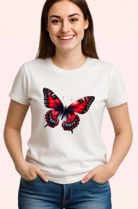 Tricou Fluture rosu cu negru si accente albe stil contrastat Copii | Dama | Barbat Barbat - Img 3