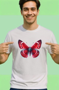 Tricou Fluture rosu intens cu accente negre si albe contrastante Copii | Dama | Barbat Barbat - Img 2