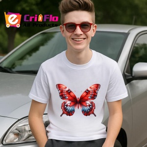 Tricou Fluture rosu si negru cu model clasic monarch Copii | Dama | Barbat Barbat - Img 9
