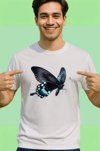 Tricou Fluture rosu si negru model clasic intens si simetric 2 Copii | Dama | Barbat Barbat - Img 2