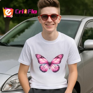 Tricou Fluture roz cu buline negre si degrade alb decorativ Copii | Dama | Barbat Barbat - Img 9