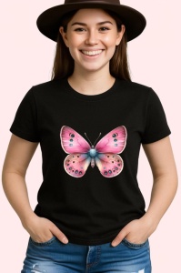 Tricou Fluture roz cu corp turcoaz grafica delicata si jucausa Copii | Dama | Barbat Barbat - Img 6