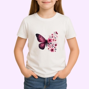 Tricou Fluture roz cu flori de primavara design elegant Copii | Dama | Barbat Barbat - Img 4