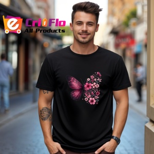 Tricou Fluture roz cu flori de primavara design elegant Copii | Dama | Barbat Barbat - Img 18