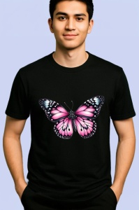 Tricou Fluture roz cu negru stil pastel intens contrastant Copii | Dama | Barbat Barbat - Img 5
