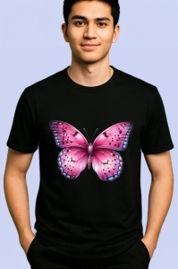 Tricou Fluture roz cu violet si model floral decorativ Copii | Dama | Barbat Barbat - Img 5