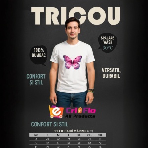 Tricou Fluture roz cu violet si model floral decorativ Copii | Dama | Barbat Barbat - Img 10