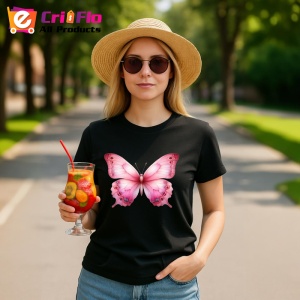 Tricou Fluture roz pal cu detalii in degrade pastel feminin Copii | Dama | Barbat Barbat - Img 23