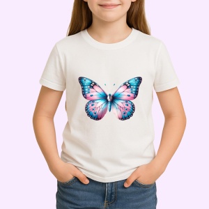 Tricou Fluture roz pastel cu accente albastre design feminin Copii | Dama | Barbat Barbat - Img 4
