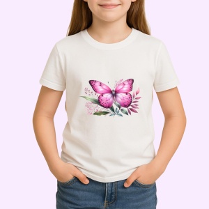 Tricou Fluture roz pe crenguta cu frunze stil feminin delicat Copii | Dama | Barbat Barbat - Img 4