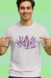 Tricou Fluture roz pe lavanda compozitie feminina calma Copii | Dama | Barbat Barbat - Img 2