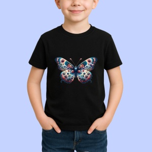 Tricou Fluture roz si albastru cu model floral retro elegant Copii | Dama | Barbat Barbat - Img 6