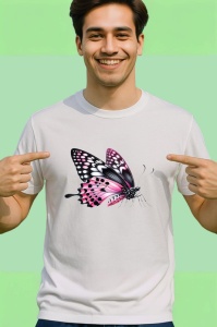 Tricou Fluture roz si negru cu model contrastant decorativ Copii | Dama | Barbat Barbat - Img 2