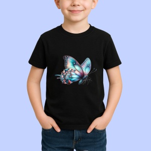 Tricou Fluture roz si turcoaz cu aripi rotunjite stil vesel Copii | Dama | Barbat Barbat - Img 6
