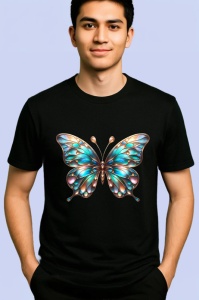 Tricou Fluture turcoaz si auriu cu accente metalice lucioase Copii | Dama | Barbat Barbat - Img 5