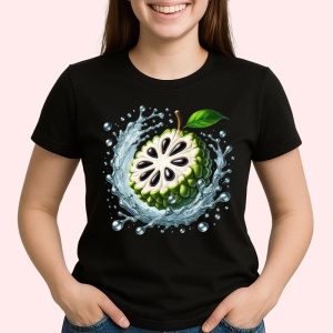Tricou Fruct cherimoya in valuri delicate, Fructe, Copii | Dama, culoare negru - Img 2