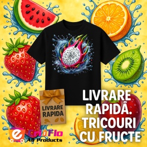 Tricou Fruct dragon si apa, Fructe, Copii | Dama, culoare negru - Img 12