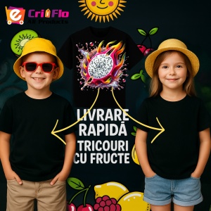Tricou Fruct dragon si explozie tropicala, Fructe, Copii | Dama, culoare negru - Img 6