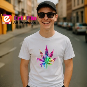 Tricou Frunza cannabis stil graffiti culori neon Copii | Dama | Barbat - Img 6