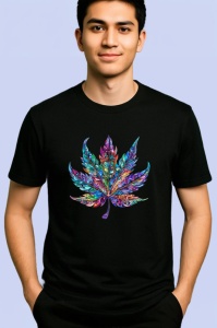 Tricou Frunza decorativa multicolora cu margini fine Copii | Dama | Barbat, culoare negru - Img 2
