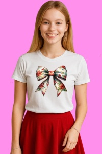 Tricou Funda Crem Cu Flori Rosii, din bumbac 100%, tricou alb, Copii | Dama | Barbat - Img 3