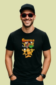 Tricou Garfield pisica lenesa si comica adoratoare de lasagna, Copii | Dama | Barbat , tricou negru - Img 4