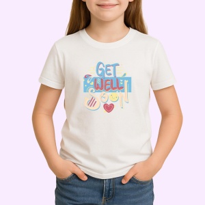 Tricou Get Well Soon Font Colorat Inimi V2, din bumbac 100% , tricou alb pentru Copii | Dama | Barbat