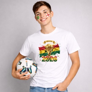 Tricou Ghana World Cup 2026 Fifa V2, din bumbac 100%, tricou alb, Copii | Dama | Barbat - Img 2