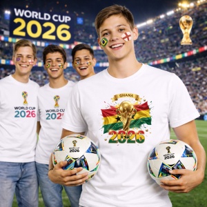 Tricou Ghana World Cup 2026 Fifa V2, din bumbac 100%, tricou alb, Copii | Dama | Barbat - Img 7
