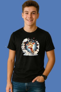 Tricou Girafa Cu Fundal Alb Si Zambet Craciun, din bumbac 100% Copii | Dama | Barbat - Img 2
