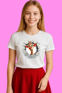 Tricou Girafa Cu Fundal Gri Craciun, din bumbac 100% Copii | Dama | Barbat - Img 3