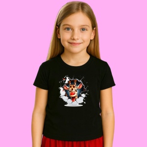 Tricou Girafa Cu Fundal Inchis Si Privire Uimita Craciun, din bumbac 100% Copii | Dama | Barbat - Img 2