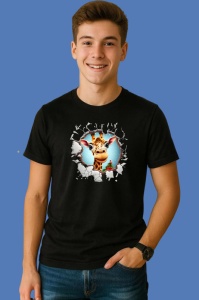Tricou Girafa Cu Privire Vesela Si Globuri Craciun, din bumbac 100% Copii | Dama | Barbat - Img 2