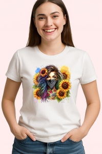 Tricou girl bandana sunflower burst, fata cu bandana si floarea soarelui exploziva, Copii | Dama | Barbat - Img 4