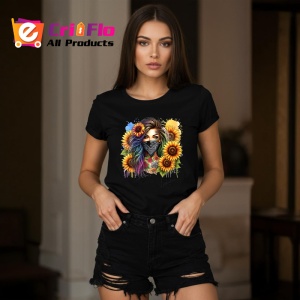 Tricou Girl bandana sunflower burst, fata cu bandana si floarea soarelui exploziva, Copii | Dama | Barbat , tricou negru - Img 7