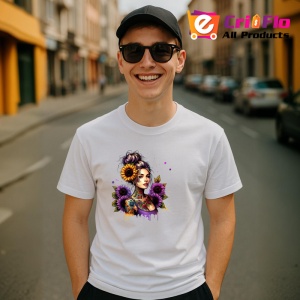 Tricou girl holding sunflower confident style, fata tinand floarea soarelui stil increzator, Copii | Dama | Barbat - Img 5