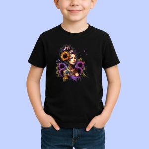 Tricou Girl holding sunflower confident style, fata tinand floarea soarelui stil increzator, Copii | Dama | Barbat , tricou negru - Img 2