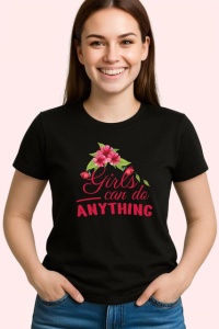 Tricou Girls Can Do Anything Font Rosu V2, din bumbac 100%, tricou negru Dama - Img 2